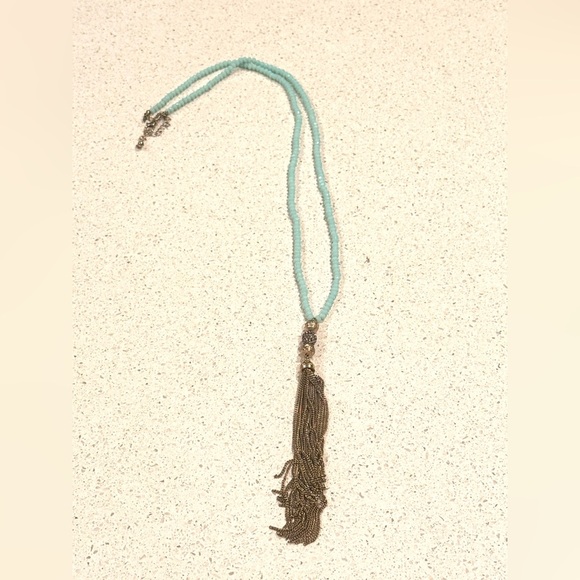 Elegant Turquoise and Gold Tassel Necklace - Picture 1 of 2